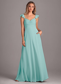 Azazie Kaylyn Jurken voor bruidsmeisjes Jurk van Chiffon met A-Lijn Ruches Aqua image4