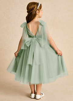 Azazie Dori Robe Demoiselle D'honneur Fillette Robe Trapèze en Tulle Rayé Vert Sauge image1