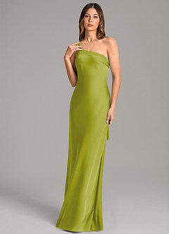 Azazie Monroe Brudtärnklänningar Klä av Sjöjungfru i Stretch Satin Ena axeln Citrongräs image1