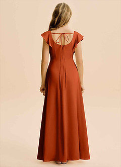 Azazie Bondi Junior Paprika A-Line Side Slit Stretch Satin Dress image2