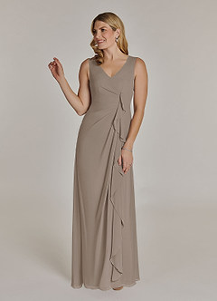 Azazie Manuella Mother of the Bride Dresses Taupe A-Line V-Neck Pleated Chiffon Dress image4