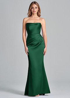 Azazie Olea 신부 들러리 드레스 인어 스트랩리스 스트레치 새틴 바닥 길이 드레스 image3