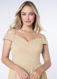 Azazie Audrianna Brautjungfernkleider Wandelbar A-Linie Schulterfrei gerafft Chiffon Kleid Champagner image5