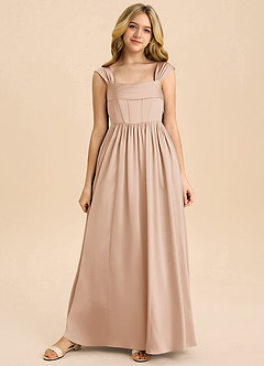 Azazie Hattie Junior English Rose A-Line Pleated Stretch Satin Dress image8