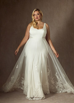Azazie Ebony Abiti da Sposa Abito A-Line in Raso con Retro in Crepe Lustrini Crema image8