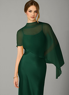 Azazie Jaleesa Abiti da Damigella Abito A-Line in Raso Elasticizzato Collo Alto Verde Scuro image2