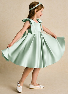 Azazie Guppie vestidos de niña de las flores Vestido de Agave de Satin Mate de Princesa con Plisado image3