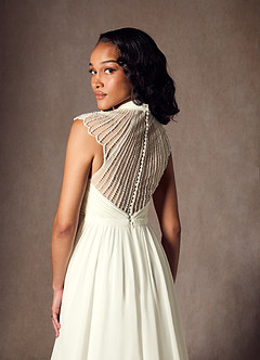 Azazie Cersei Wedding Dresses Cream A-Line Pleated Chiffon Dress image8