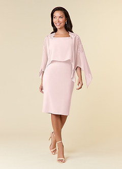 Azazie Maryam Final Sale Dusty Blue Sheath Lace Chiffon Dress image1