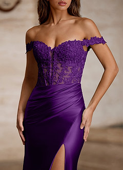 Wrentino Grape Embroidered Appliqué Satin Prom Dress image4