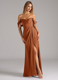 Azazie Johana Bridesmaid Dresses Copper Mermaid Off the Shoulder Stretch Satin Convertible Dress image1