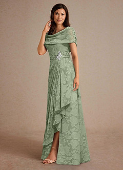 Azazie Branford vestidos de madre de la novia Vestido de Salvia Polvorienta de Devorado Floral de Corte En A con Plisado image2