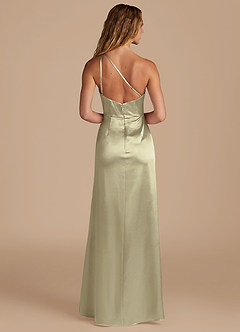Azazie Mika Bridesmaid Dresses Moss Green Sheath One Shoulder Metallic Satin Dress image5