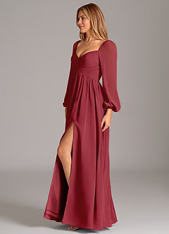 Azazie Bailee 신부 들러리 드레스 A라인 긴팔 쉬폰 바닥 길이 드레스 image3