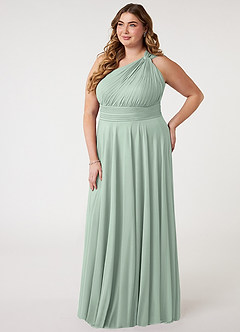 Azazie Charlize Bridesmaid Dresses Agave A-Line One Shoulder Mesh Dress image8
