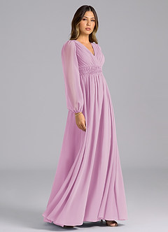 Azazie Palerma Bridesmaid Dresses Candy Pink A-Line Long Sleeve Chiffon Dress image5