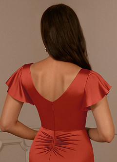 Azazie Roya Mother of the Bride Dresses Rust Mermaid V-Neck Pleated Stretch Satin Dress image6