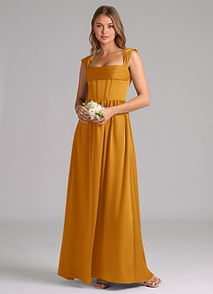Azazie Hattie Bridesmaid Dresses Butterscotch A-Line Corset Stretch Satin Dress image1