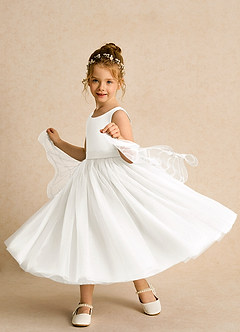 Azazie Pear Blumenmädchenkleider Ballkleid Schleifen Tüll Kleid Elfenbein image2