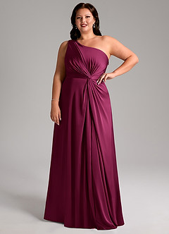 Azazie Brooke Brautjungfernkleider A-Linie One-Shoulder Stretch-Satin Kleid Rote Pflaume image14