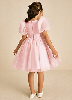 Azazie Blondie Robe Demoiselle D'honneur Fillette Robe Trapèze en Tulle avec manches Rose Pâle image2