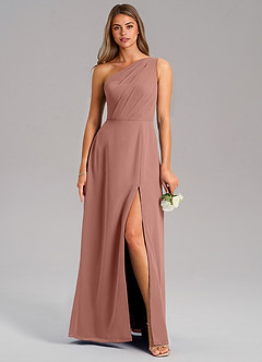 Azazie Phaedra Bridesmaid Dresses Cedar Rose A-Line One Shoulder Chiffon Dress image3