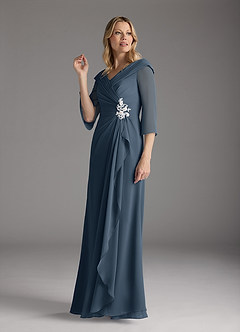 Azazie Jaycee Kleider für die Brautmutter A-Linie Chiffon Kleid Neptunblau image4