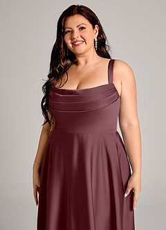 Azazie Shaude Bridesmaid Dresses Sangria A-Line Pleated Stretch Satin Dress image9