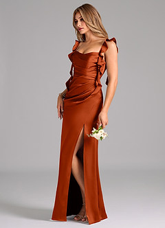 Azazie Jessamine Robes de demoiselle d'honneur Robe Trapèze en Satin extensible Corset Paprika image5