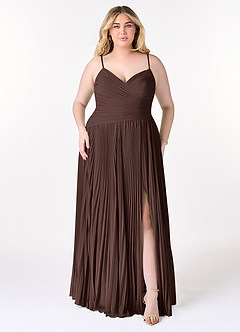 Azazie Vini Abiti Prova a Casa Abito A-Line in Chiffon con Scollo a V a Pieghe Matcha image7