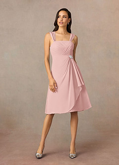 Azazie Olivia Mère de la mariée Robes Robe Trapèze en Mousseline de soie Encolure carrée plissée Rose Poudré image3