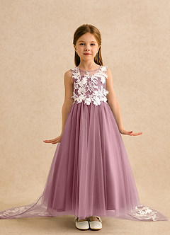 Azazie Mixie Robe Demoiselle D'honneur Fillette Robe Princesse en Dentelle Mauve Vintage image2