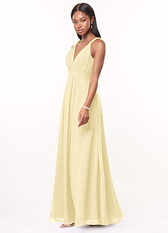 Azazie Maren Bridesmaid Dresses Lemon Sorbet A-Line Pleated Chiffon Dress image3