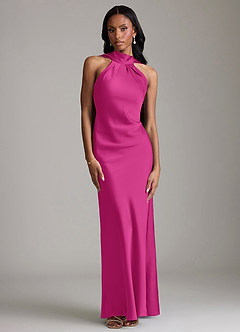 Azazie Cassiana Bridesmaid Dresses Fuchsia Mermaid Pleated Stretch Satin Dress image1