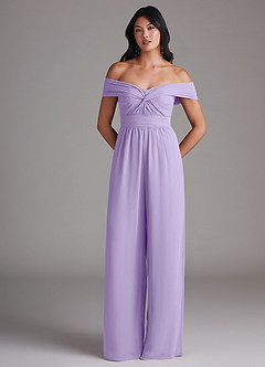 Azazie Lamara Bridesmaid Dresses Lilac Off the Shoulder Chiffon Convertible Jumpsuit image3