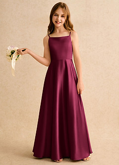 Azazie Joella Girls Formal Flower Girl Dresses Burgundy A-Line Pleated Stretch Satin Dress image2