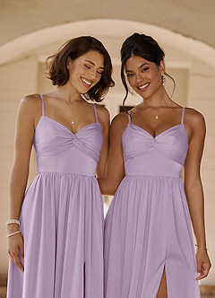 Azazie Zeya Vestidos de damas de honor Vestido de Lila Esmerilada de Satén Elástico de Corte en A con Plisado image2