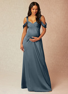 Azazie Rhea Maternity Bridesmaid Dresses A-Line Off-The-Shouler Pleated Stretch Satin Floor-Length Dress image1