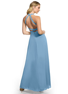 Azazie Clarice Abiti da Damigella Abito A-Line in Chiffon con Scollo Halter Blu Acciaio image4