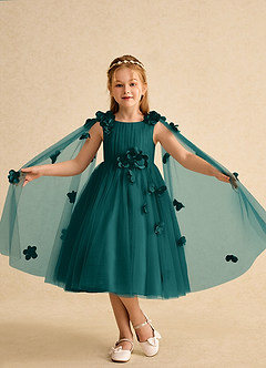 Azazie Staria Flower Girl Dresses Peacock Ball-Gown Ruched Tulle Dress image4