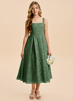 Azazie Amalie Junior Eucalyptus A-Line Ruched Floral Burnout Dress image4