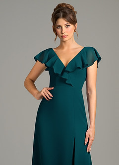 Azazie Kimmy Bridesmaid Dresses Pine A-Line Ruched Chiffon Dress image5