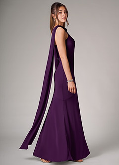 Azazie Kinsley Bridesmaid Dresses Grape Mermaid Side Slit Stretch Satin Dress image6