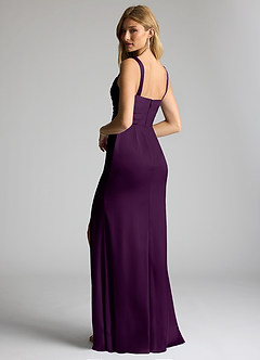 Azazie Elida Bridesmaid Dresses Grape Sheath Pleated Stretch Satin Dress image2