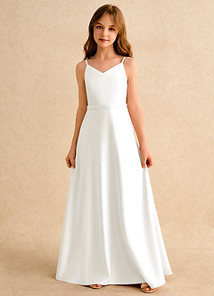 Azazie Fishie Junior Formal Flower Girl Dresses Ivory A-Line Matte Satin Dress image4