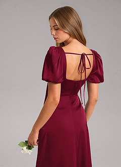 Azazie Fyona Brudtärnklänningar Klänning av A-Linje i Stretch Satin Plisserad Bourgogne image7