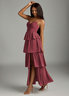 Azazie Kaiden Robes de demoiselle d'honneur Robe Trapèze en Mousseline de soie Encolure en Forme de Cœur Merlot image4