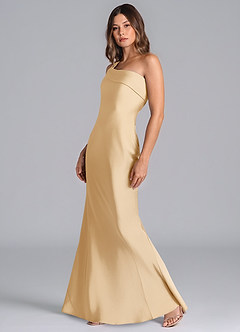 Azazie Driea Jurken voor bruidsmeisjes Jurk van Stretch Satijn met Zeemeermin One-Shoulder Goud image6