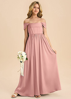 Azazie Hattie Junior Robe Trapèze en Satin extensible Plissée Rosette image3