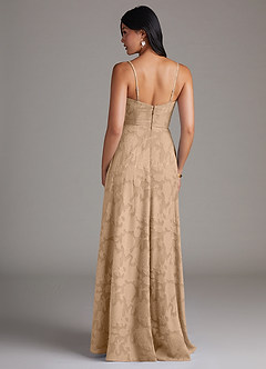 Azazie Moira Bridesmaid Dresses Champagne A-Line Side Slit Floral Burnout Dress image2